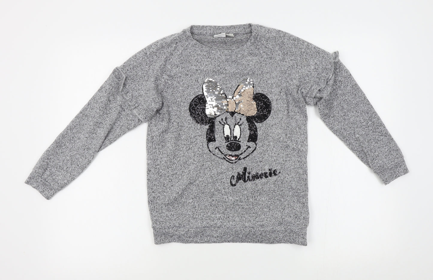 Primark Girls Grey   Pullover Jumper Size 10-11 Years  - disney, reversible sequins