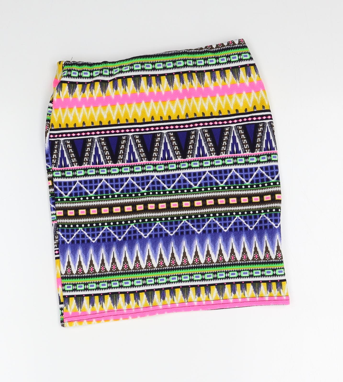 Boohoo Womens Multicoloured Fair Isle  Straight & Pencil Skirt Size 8