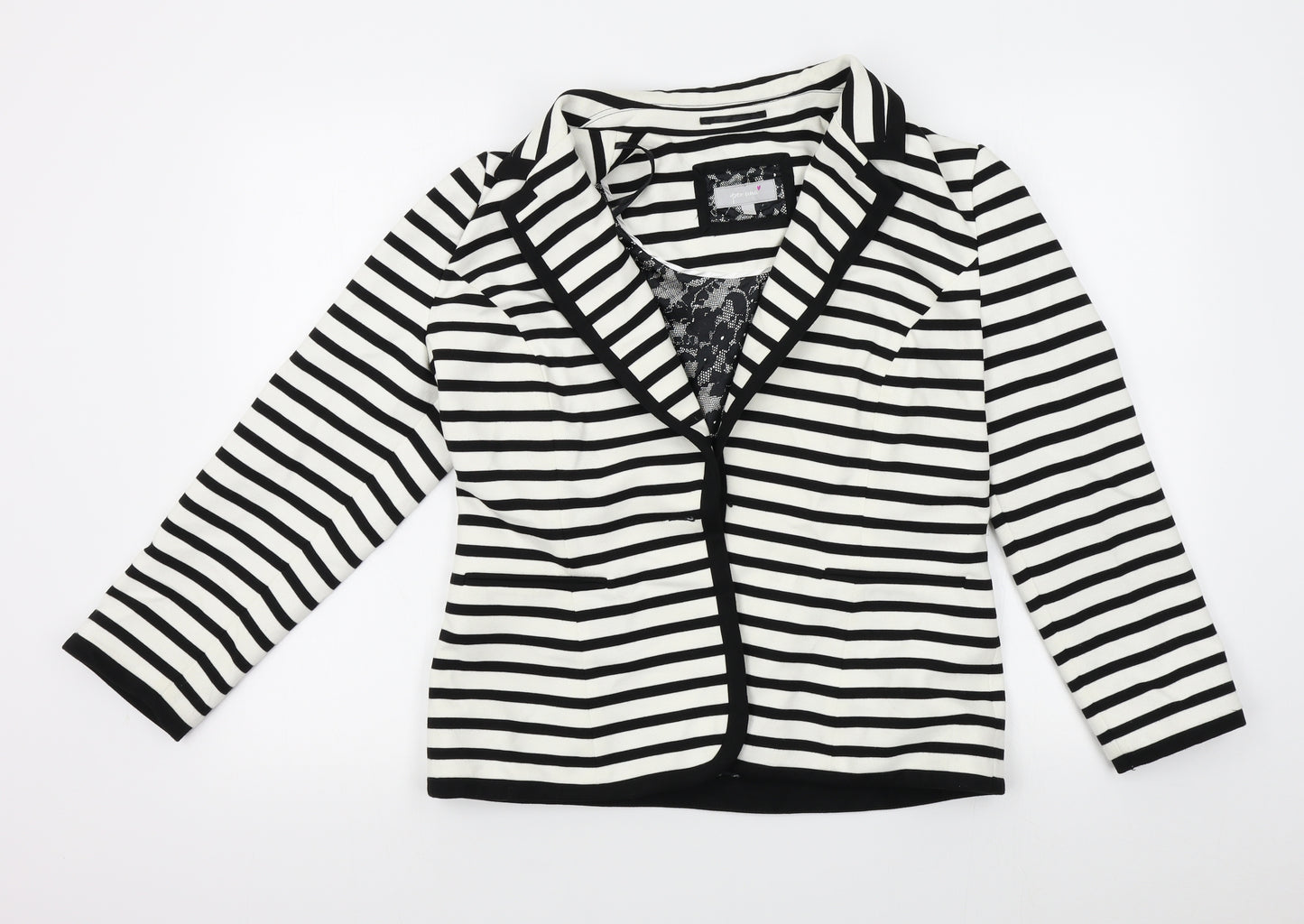 M&S Womens White Striped  Jacket Blazer Size 14