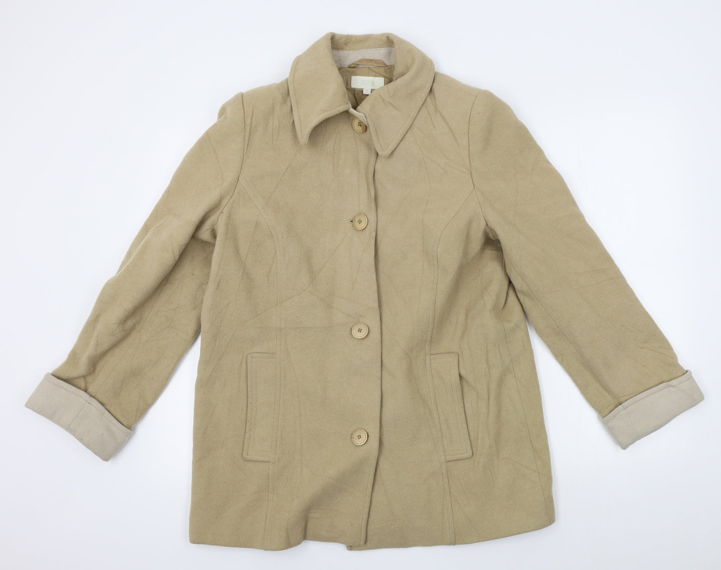 M&S Womens Beige   Overcoat Coat Size 14
