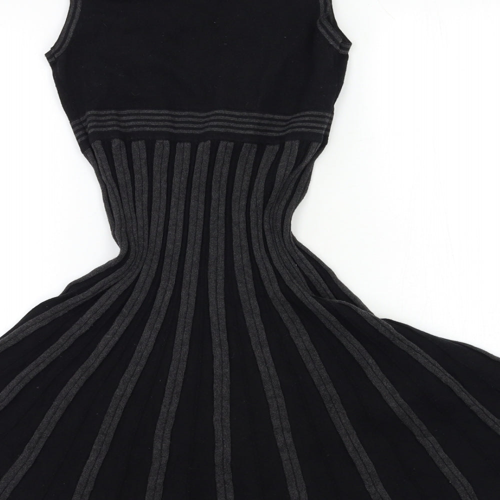 Studio Womens Black Striped  Fit & Flare  Size M