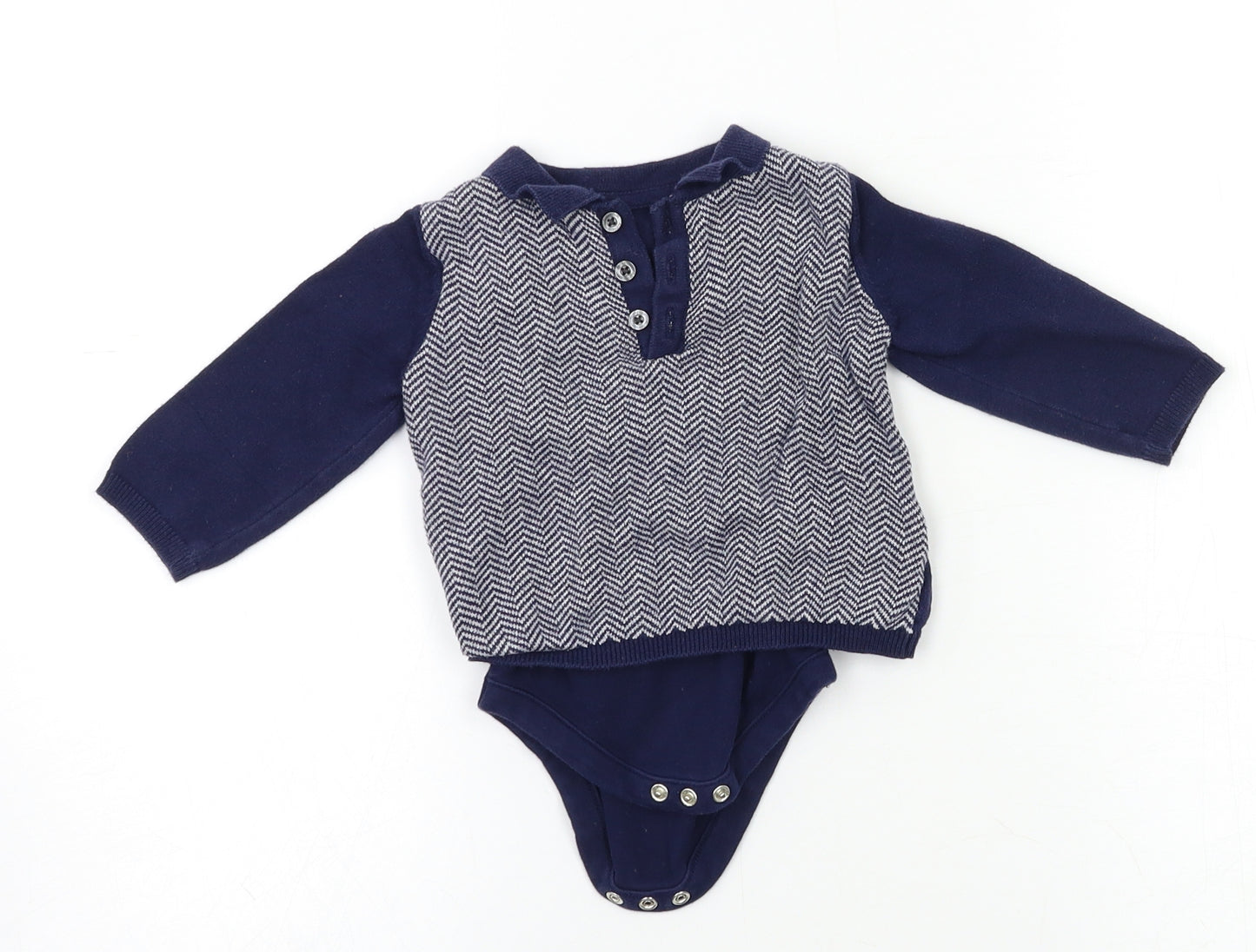 m&s Baby Blue Argyle/Diamond  Babygrow One-Piece Size 6-9 Months