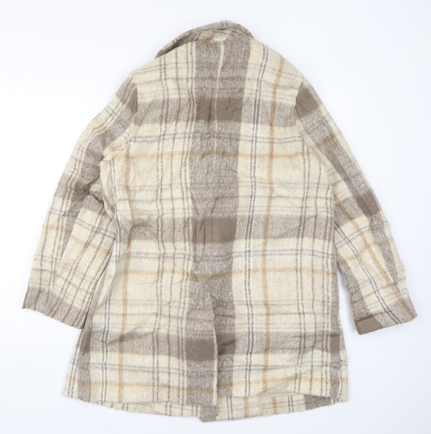 H&M Womens Beige Check  Overcoat Coat Size 14