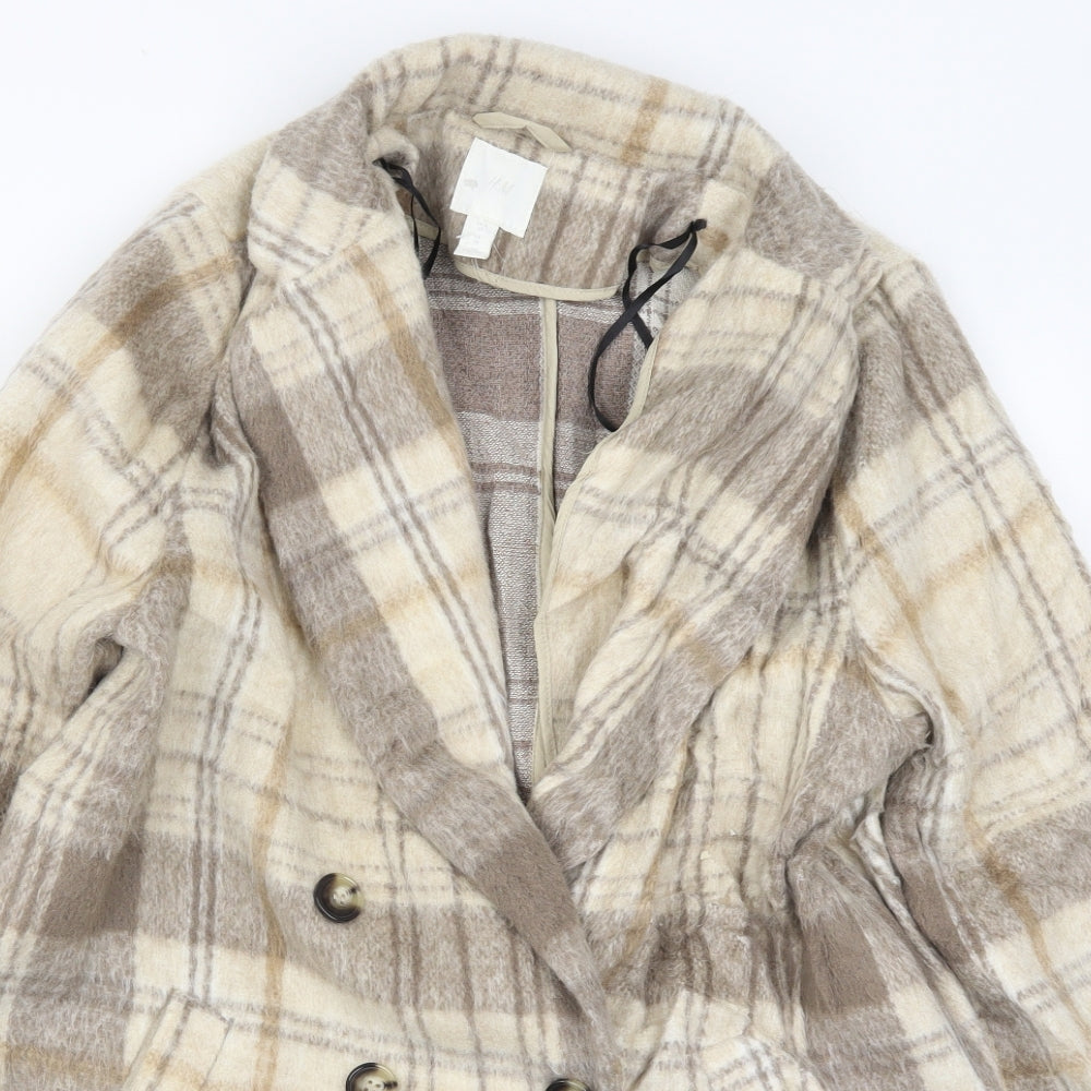 H&M Womens Beige Check  Overcoat Coat Size 14