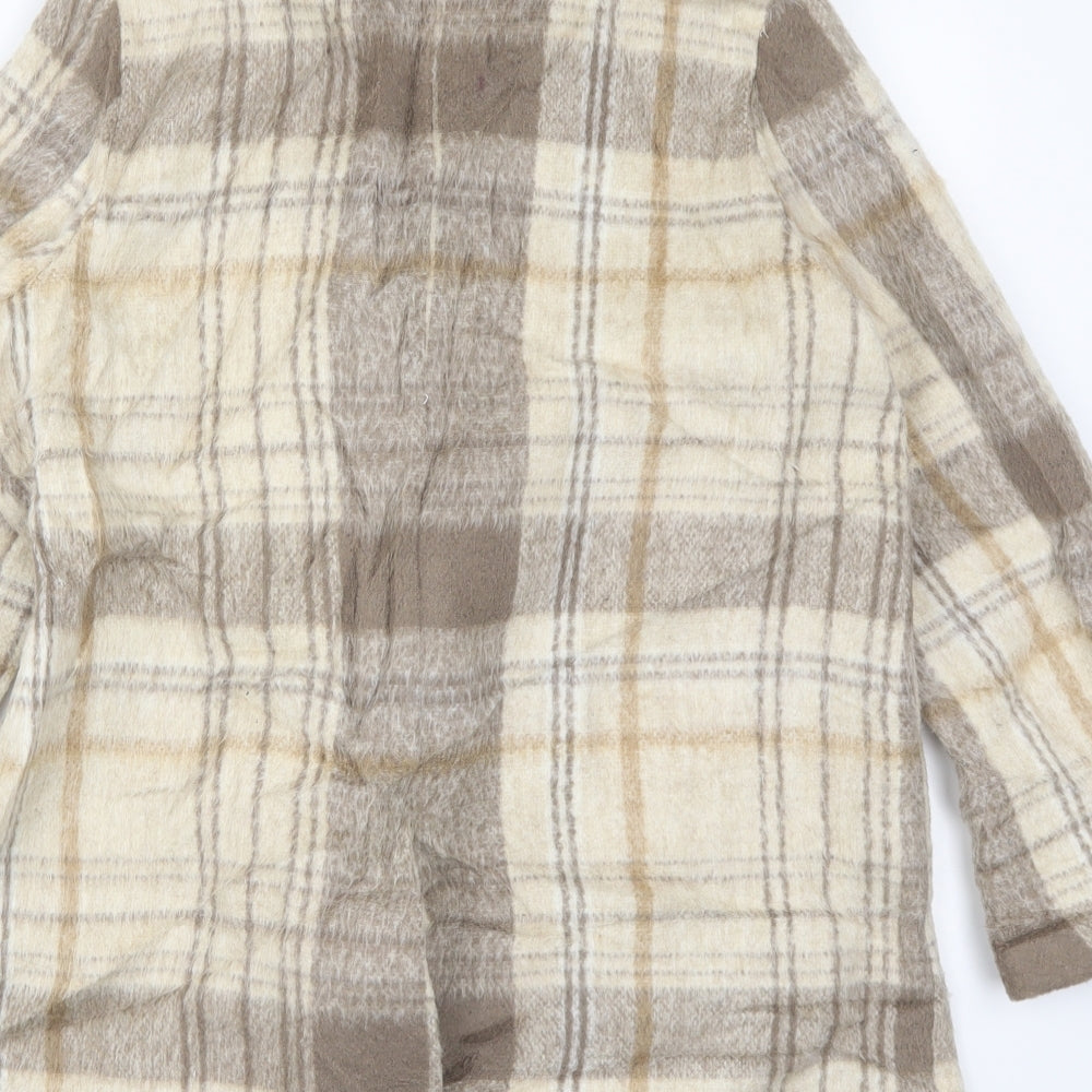 H&M Womens Beige Check  Overcoat Coat Size 14