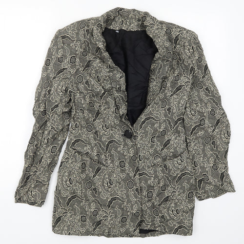 Michel Ambers Womens Beige Floral  Jacket Suit Jacket Size 8