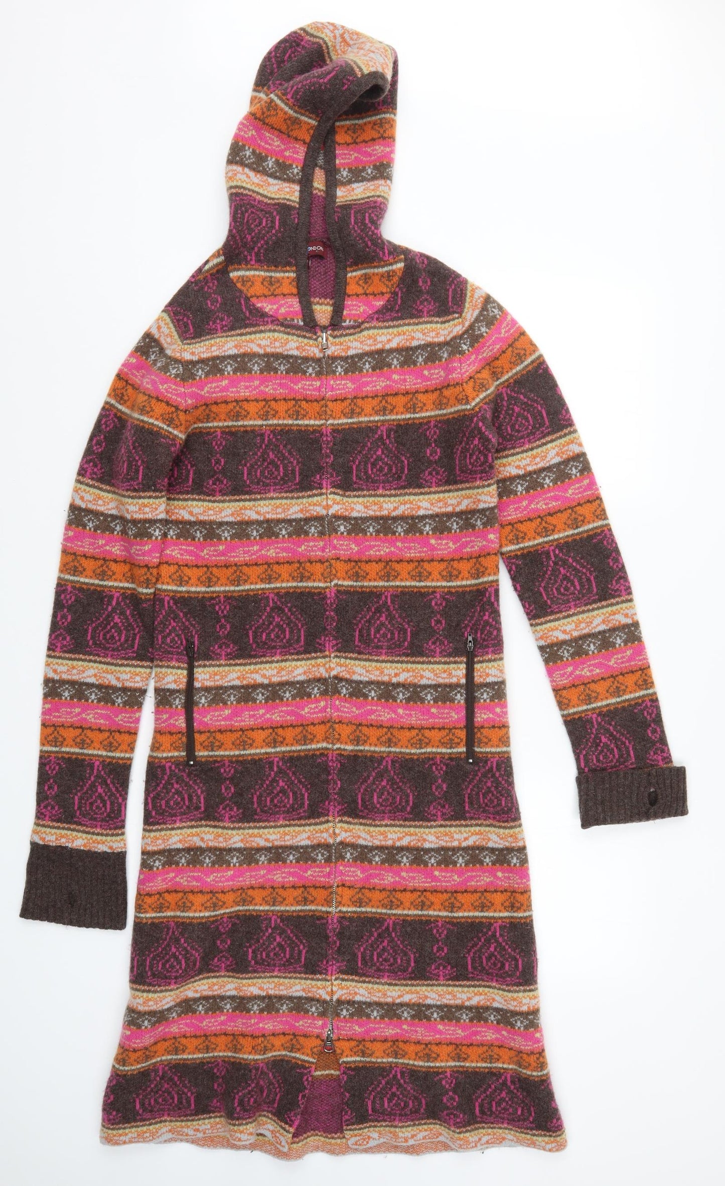 Uttam London Womens Multicoloured Geometric Knit Full Zip Jumper Size S
