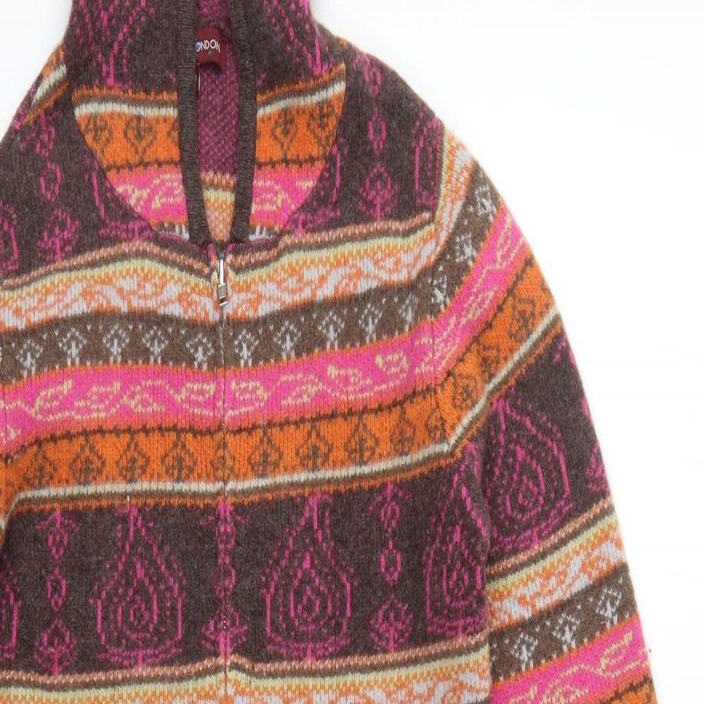 Uttam London Womens Multicoloured Geometric Knit Full Zip Jumper Size S