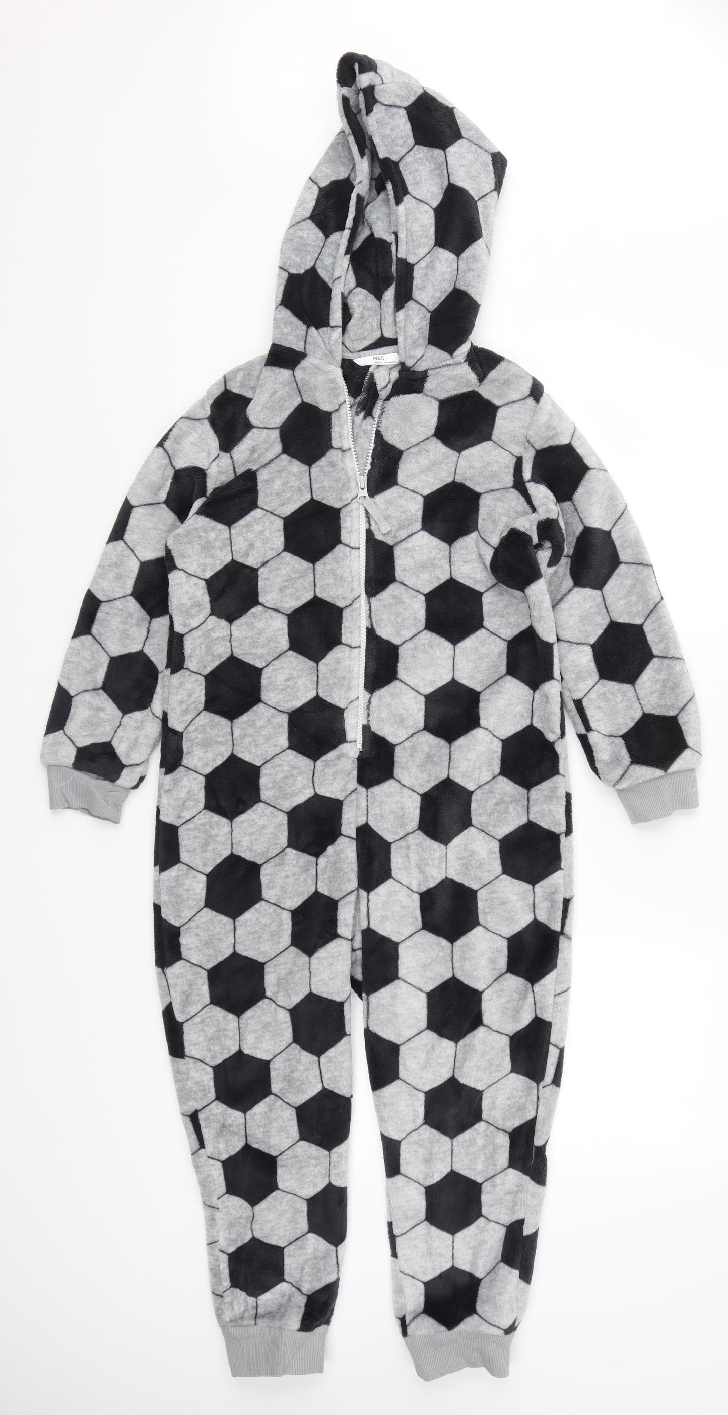 Marks and Spencer Girls Grey Geometric  Top One Piece Size 8-9 Years  - Football Print
