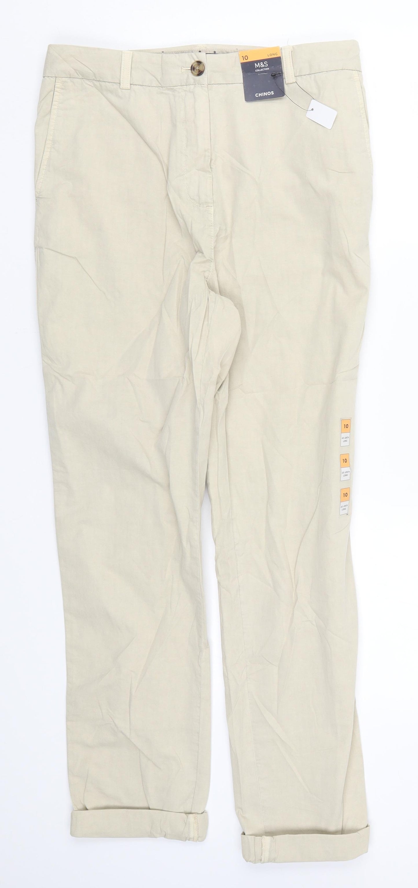 Marks and Spencer Womens Beige   Chino Trousers Size 10 L32 in