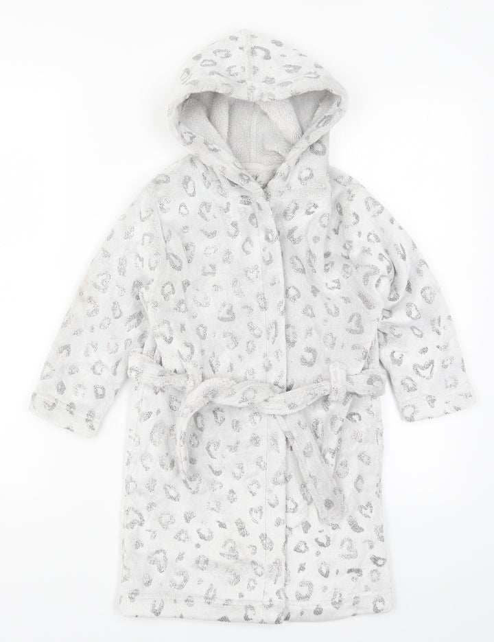 John Lewis Girls Grey Animal Print  Kimono Robe Size 5 Years