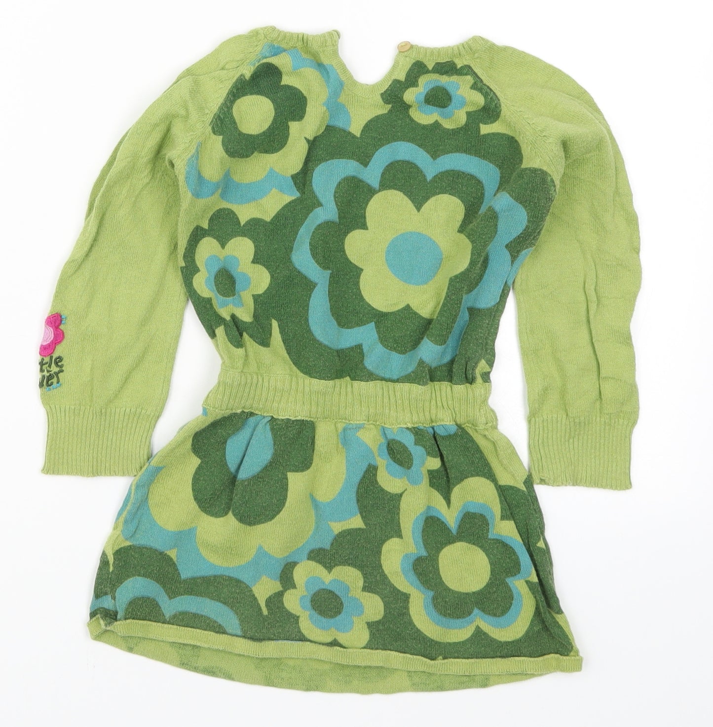 Marks and Spencer Girls Green Floral Knit Jumper Dress  Size 3-4 Years