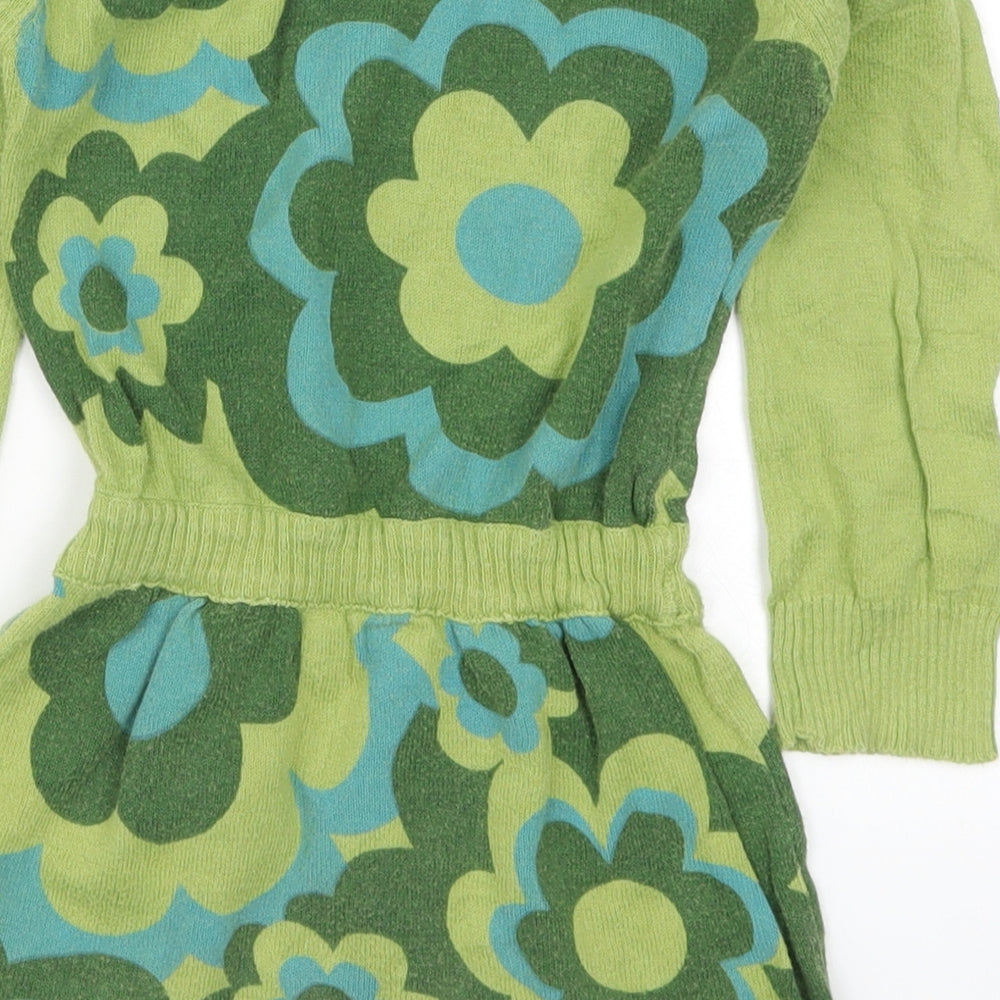 Marks and Spencer Girls Green Floral Knit Jumper Dress  Size 3-4 Years