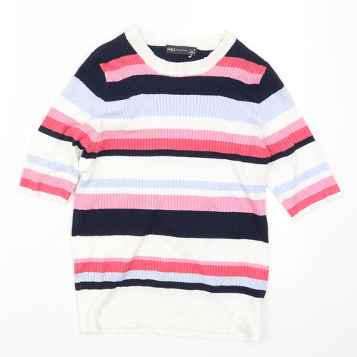 Marks and Spencer Womens Pink Striped Knit Pullover Jumper Size 16