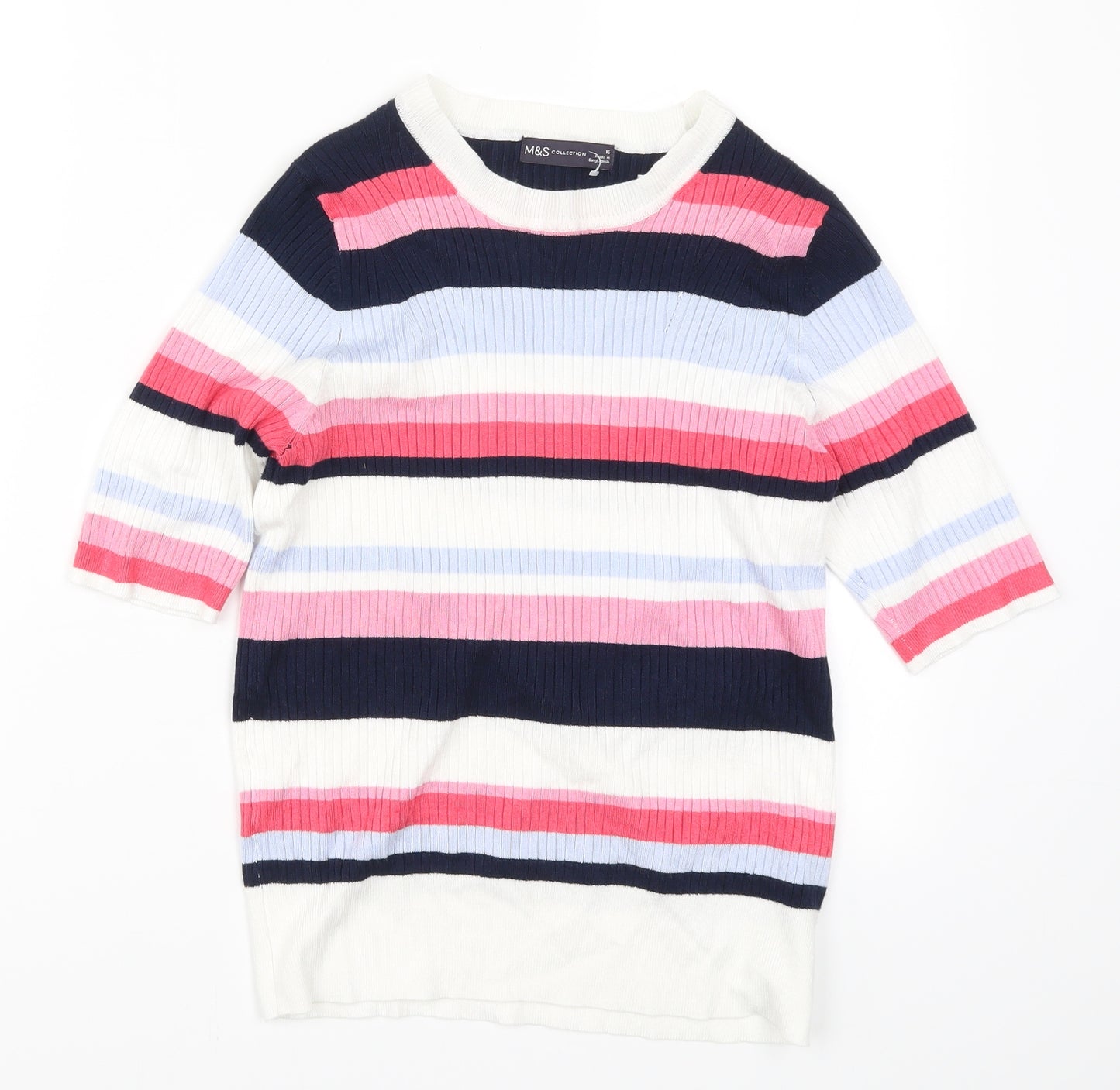 Marks and Spencer Womens Pink Striped Knit Pullover Jumper Size 16