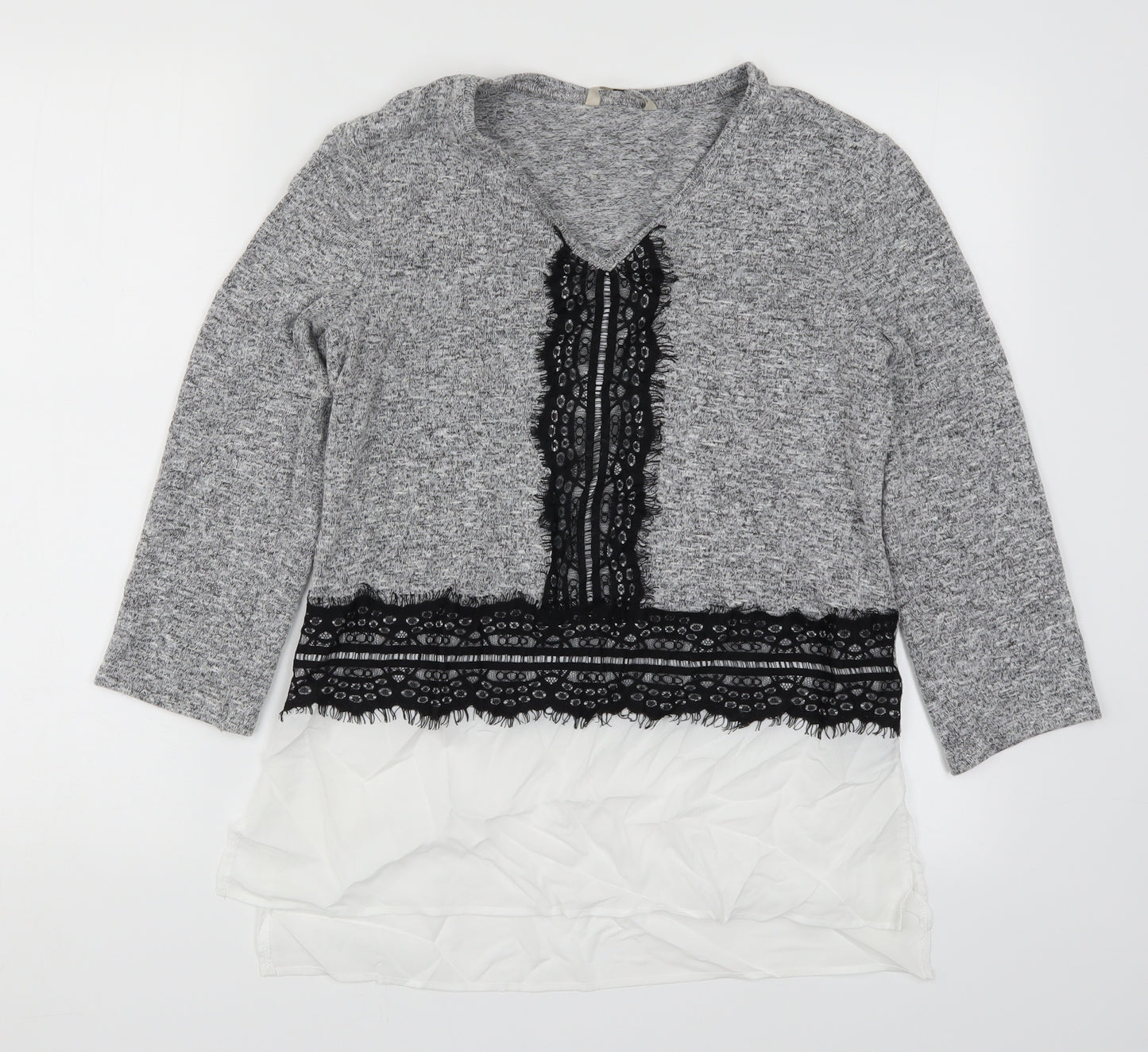 TU Womens Grey  Lace Basic T-Shirt Size 12