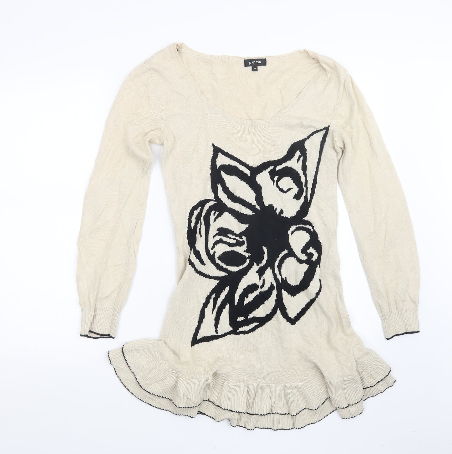 Papaya Womens Beige  Knit Pullover Jumper Size 12