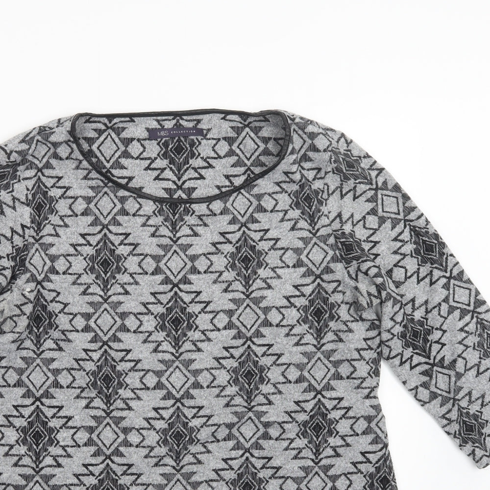 Marks and Spencer Womens Grey Geometric  Pullover Jumper Size 14