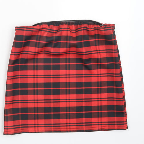 Preworn Womens Red Check  Mini Skirt Size 27 in