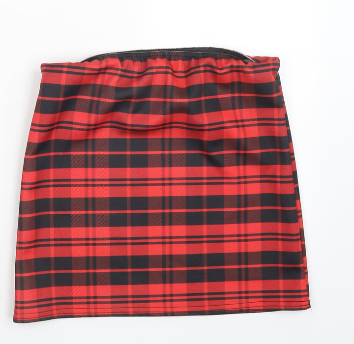 Preworn Womens Red Check Mini Skirt Size 27 in