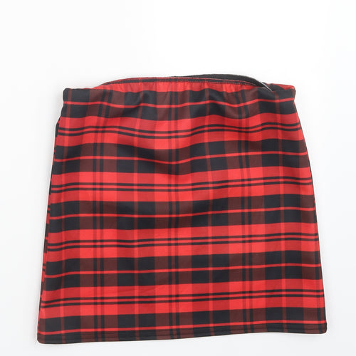 Preworn Womens Red Check  Mini Skirt Size 27 in