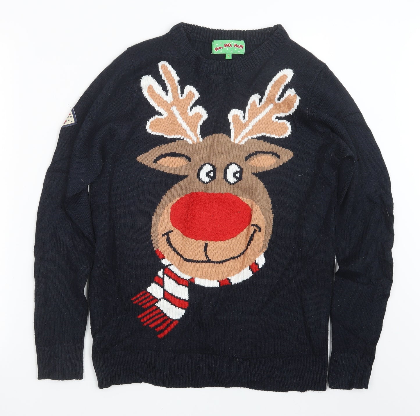 Ho Ho Ho Mens Blue  Knit Pullover Jumper Size S  - Christmas
