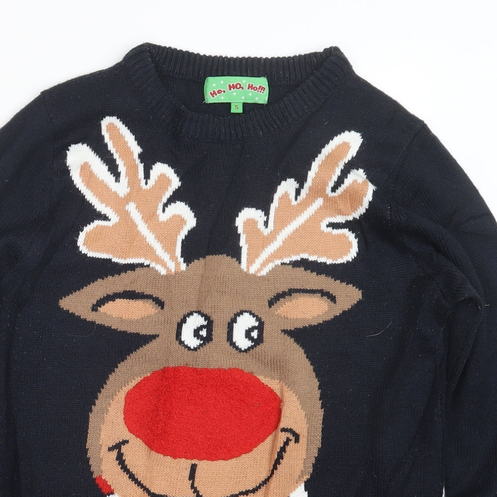 Ho Ho Ho Mens Blue  Knit Pullover Jumper Size S  - Christmas