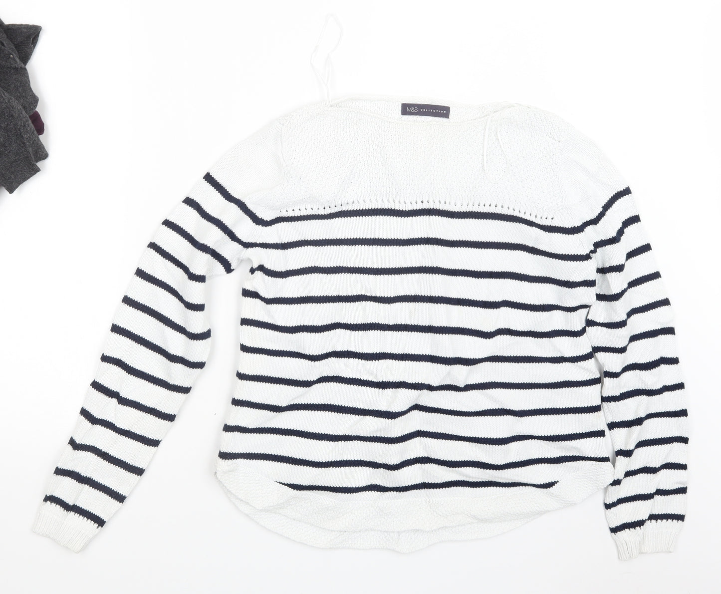 Marks and Spencer Womens White Striped Knit Pullover Jumper Size 14
