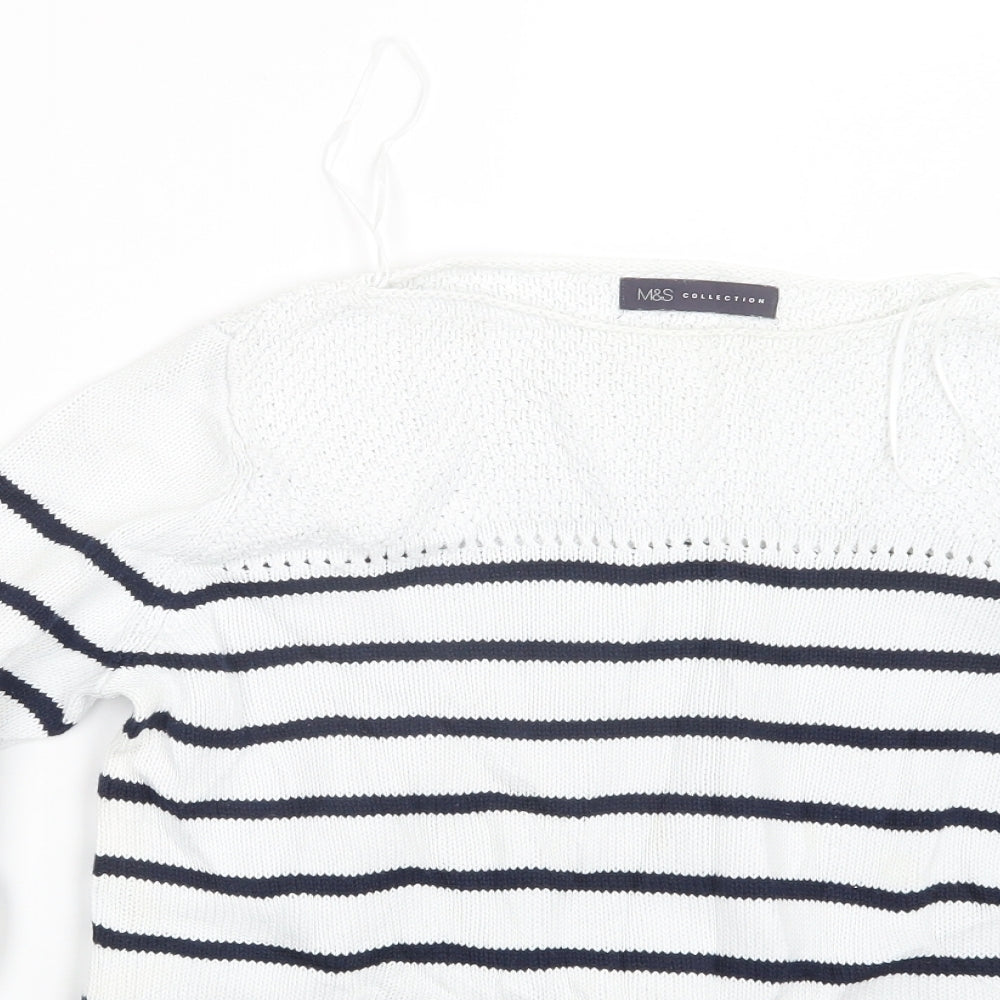 Marks and Spencer Womens White Striped Knit Pullover Jumper Size 14