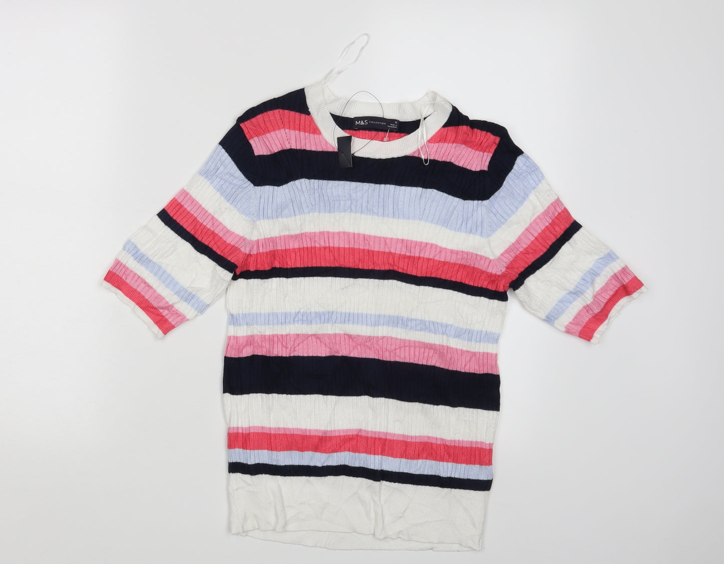 M&S Womens Multicoloured Striped  Pullover Jumper Size 12