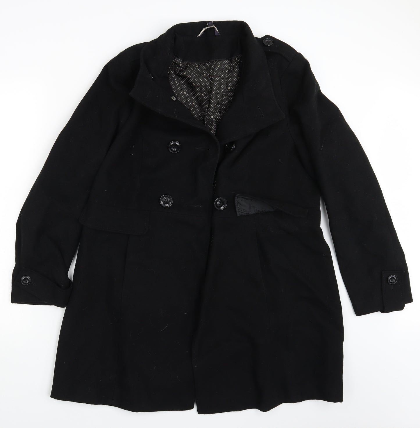 M&S Womens Black   Overcoat Coat Size 16