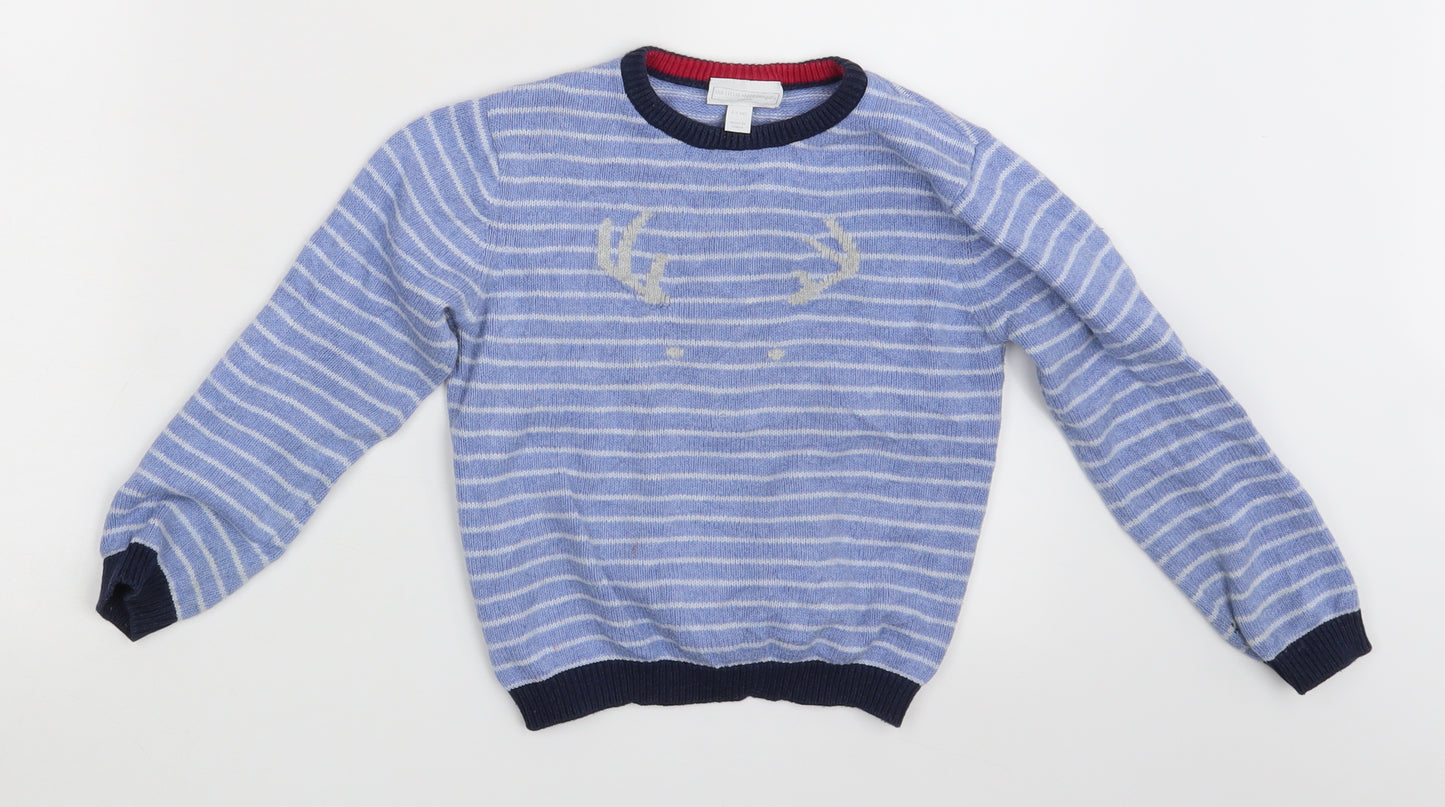 The Little White Company Boys Blue Striped  Pullover Jumper Size 4-5 Years