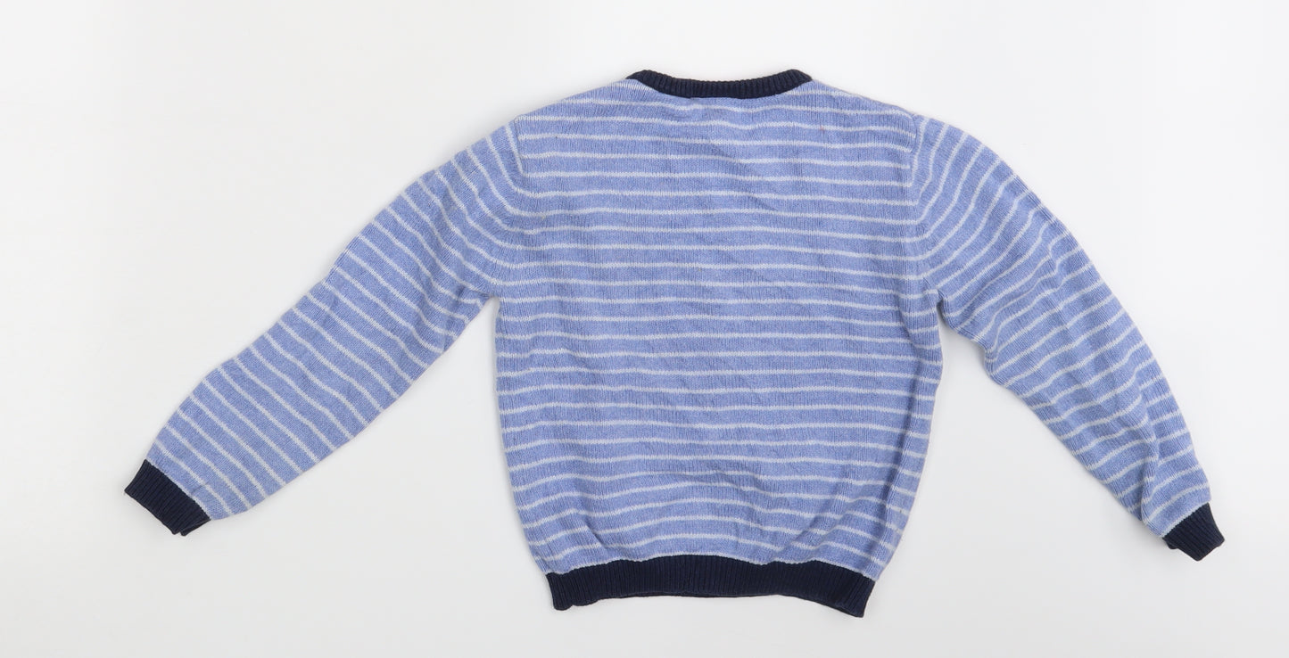 The Little White Company Boys Blue Striped  Pullover Jumper Size 4-5 Years
