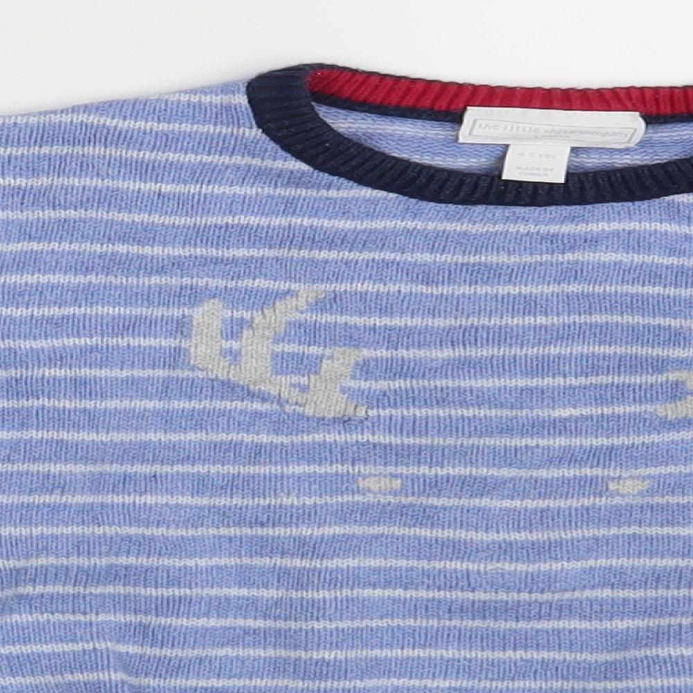 The Little White Company Boys Blue Striped  Pullover Jumper Size 4-5 Years