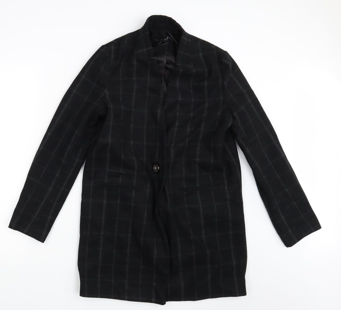 Preworn Womens Black Check  Overcoat Coat Size 10