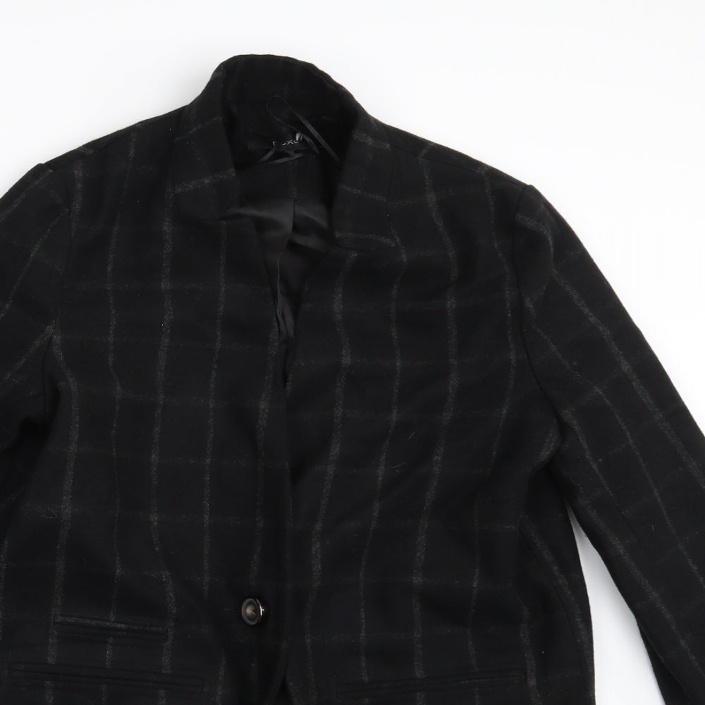 Preworn Womens Black Check  Overcoat Coat Size 10