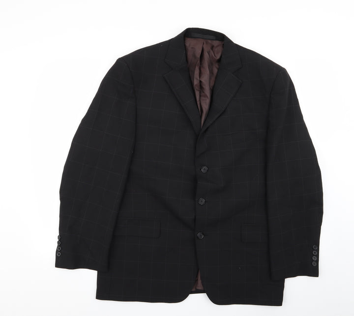 M&S Mens Black Check Jacket Blazer Size 42