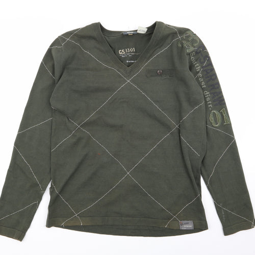 g star Mens Green Argyle/Diamond  Pullover Jumper Size XL