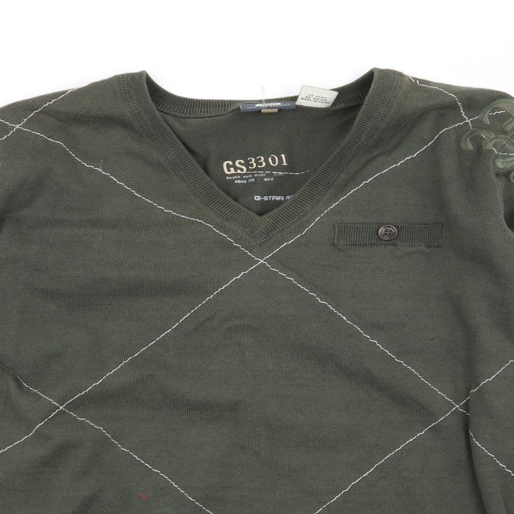 g star Mens Green Argyle/Diamond  Pullover Jumper Size XL