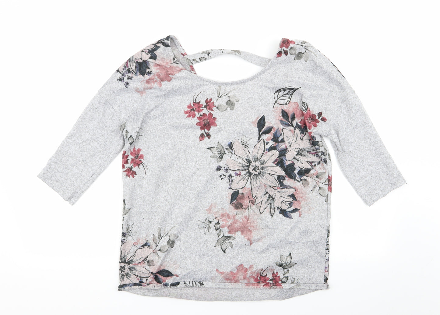 Papaya Womens Grey Floral  Basic T-Shirt Size 8