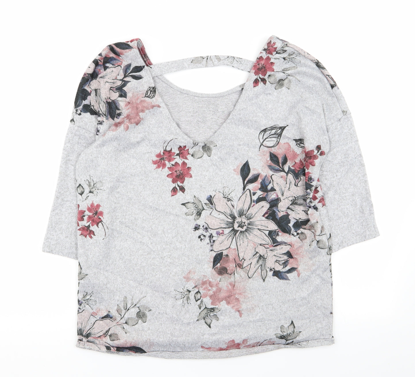 Papaya Womens Grey Floral  Basic T-Shirt Size 8