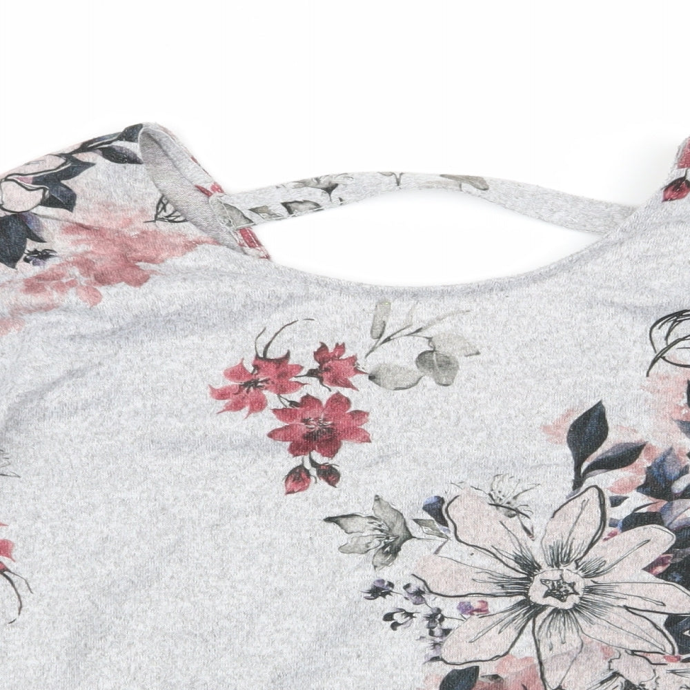 Papaya Womens Grey Floral  Basic T-Shirt Size 8