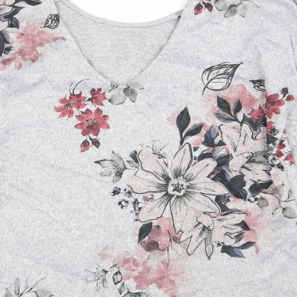 Papaya Womens Grey Floral  Basic T-Shirt Size 8