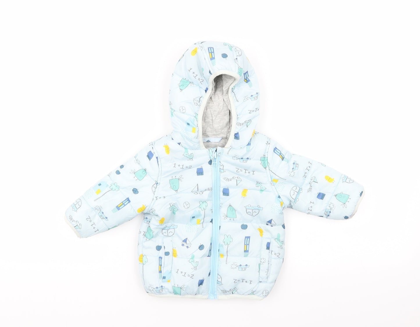 M&S Boys Blue Geometric  Basic Coat Coat Size 3-6 Months