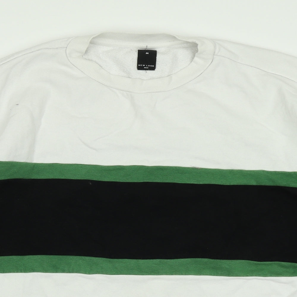 New Look Mens White Striped  Pullover Sweatshirt Size M