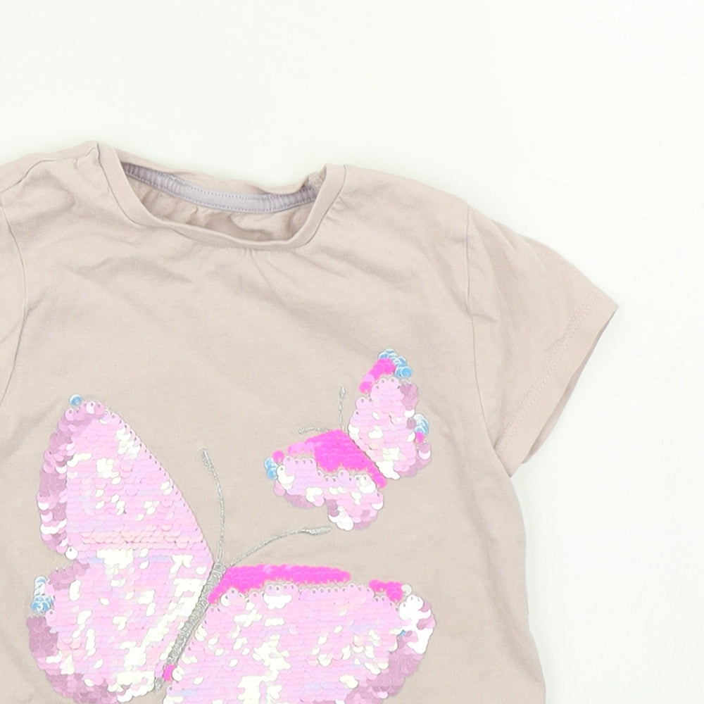 F&F Girls Pink   Basic T-Shirt Size 3-4 Years  - Butterfly Reverse Sequins