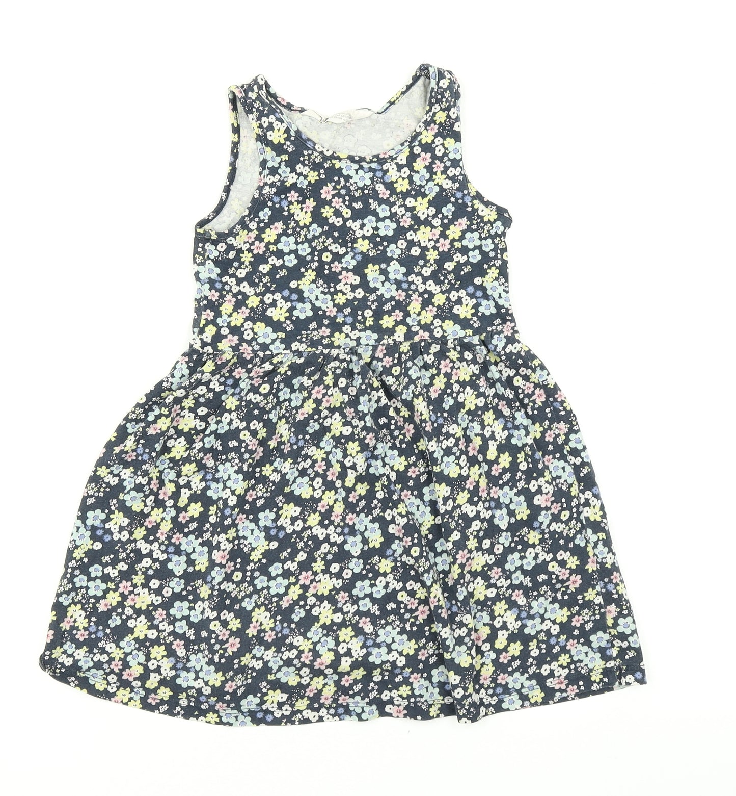 H&M Girls Blue Floral  Skater Dress  Size 3-4 Years