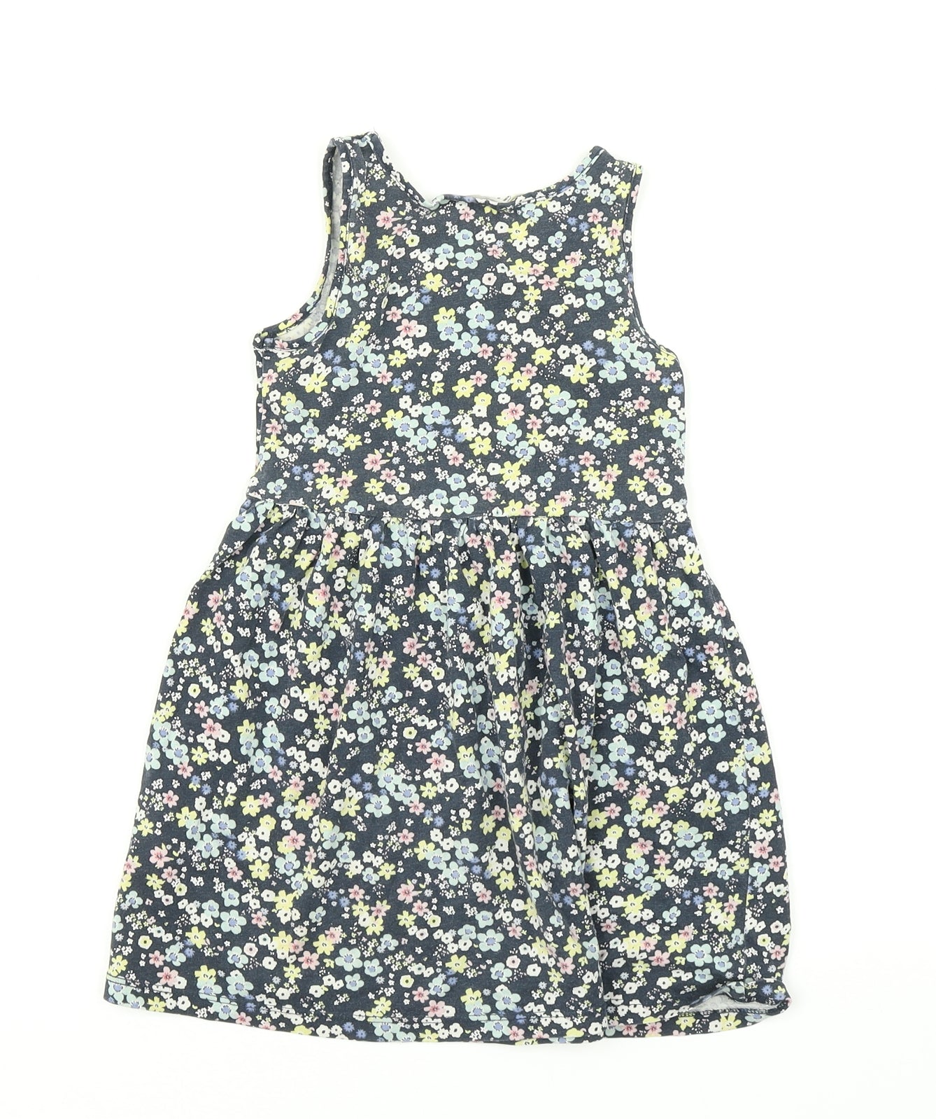 H&M Girls Blue Floral  Skater Dress  Size 3-4 Years