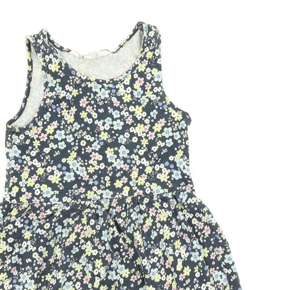 H&M Girls Blue Floral  Skater Dress  Size 3-4 Years