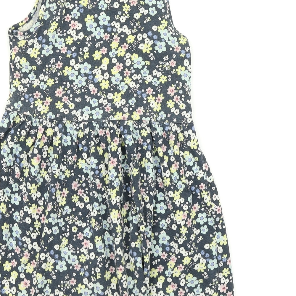 H&M Girls Blue Floral  Skater Dress  Size 3-4 Years